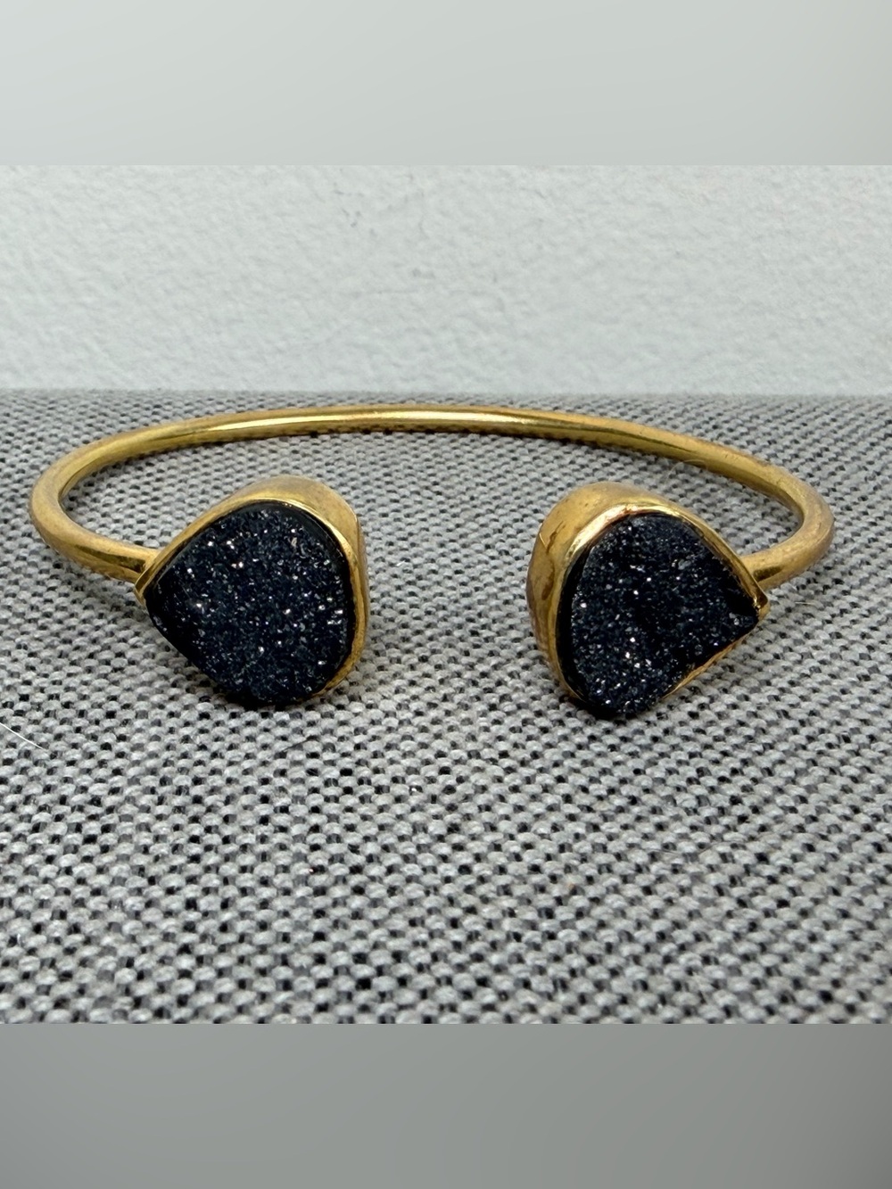 MARGARET ELIZABETH Black Druzy Teardrop Open Cuff Bracelet